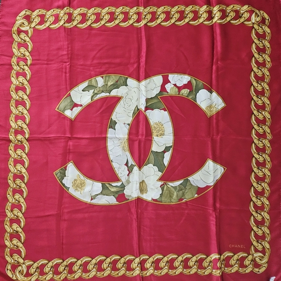 Like New Chanel Red Multicolor Large Silk Scarf - Picture 2 of 4